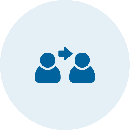 Icon of two people with an arrow pointing from one to the other, suggesting interaction or transfer.